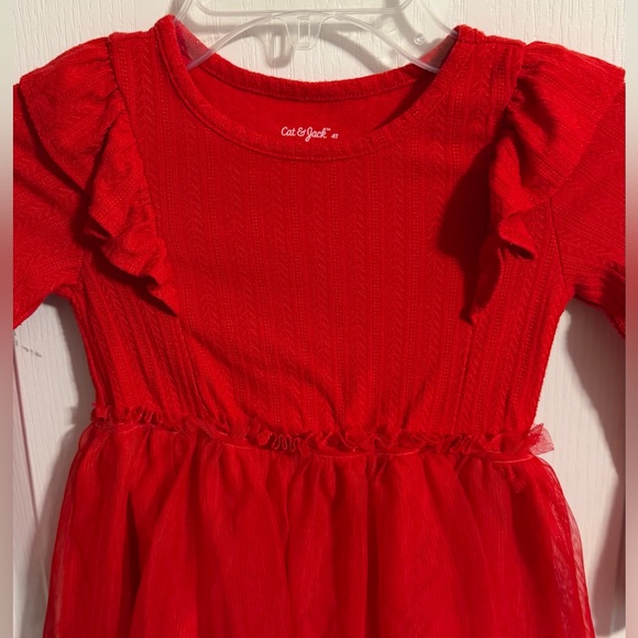 Cat & Jack Red Ruffle Long Sleeve Dress - Picture 2 of 6